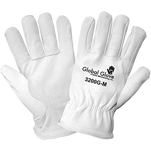 Global Glove 3200G Goatskin Premium Grade Driver Glove with Slip-on Cuff and Keystone Thumb, Work, Medium, Gray (Case of 72)