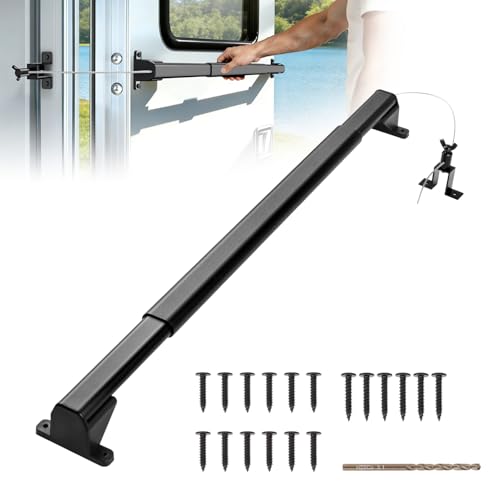 Vidoya 2-in-1 Aluminum RV Screen Door Handle Grab Bar with Auto Closer Adjustable 21-34 Screen Doors Crossbar with Adjustable Tension RV Screen Door Cross Bar Handle Fit Most Camper Travel Trailer