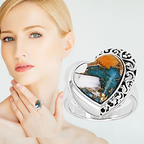 Cocktail Engagement Bridal Ring For Women Sterling Silver Heart Lab Created Sliver Retro Ring Sizes 6 7 8 9 10 Girls Aesthetic Wedding Band Ring- Men (Silver, 9) #TOP1