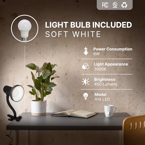 Image of Xtricity LED Desk Light, 360 Adjustable Gooseneck, (Black Finish) | Home and Office Lamp with 7W A19 Bulb, 120V, On /Off Switch, 14 inch Height - Reading Lamps for Bedside Table, College Dorm