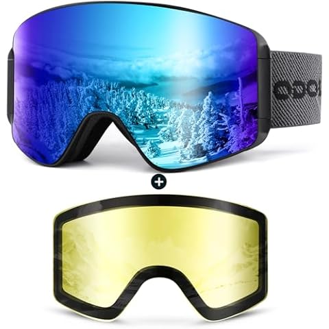 Odoland Ski Goggles Set with Detachable Lens Cover
