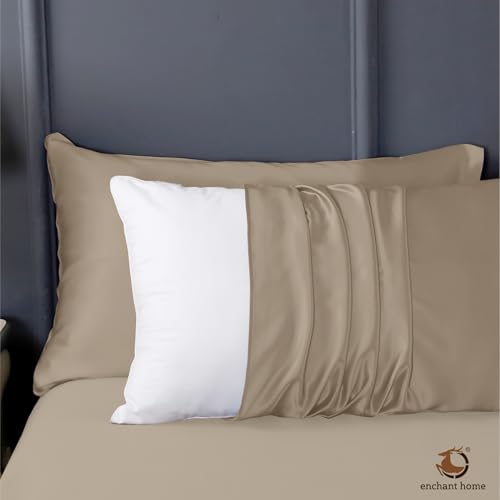 Image of 300 TC Art Silk Satin Pillow Cover Set | Durable Satin Pillow Cover with Envelope Closure | Luxury Satin Pillow Covers | Cozy Satin Pillow Covers (2, Beige)