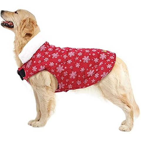 Dog Winter Coat Waterproof Reversible Winter Jacket with harness hole Coat for Small Medium Large Dogs,Fleece Lining & Reflective Safety patterns(Red S) Cover