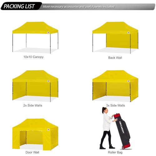 Image of ABCCANOPY Heavy Duty Easy Pop up Canopy Tent with Sidewalls 10x15, Yellow