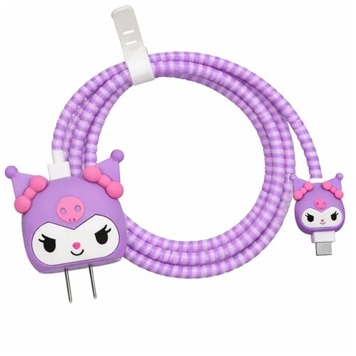 Image of iPhone Charger Case Cover, Purple Bunny, Silicone | Funny Cartoon Character, 18-20W Compatible, 360 Degree Full Protection