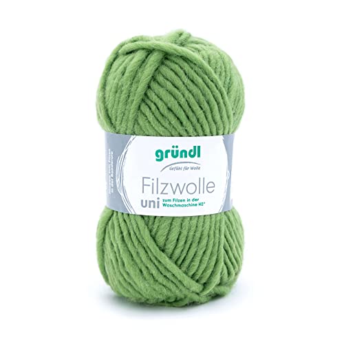 Gründl Filzwolle uni (Wolle zum Filzen, Stricken und Häkeln, Garn aus 100% Schurwolle, 50 g / 50 m, Nadelstärke: 8-9, 1 x 50 g), Grasgrün