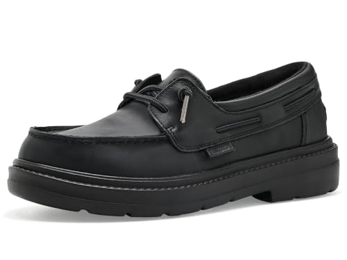 HEYDUDE Women's, Sienna Boat Leather, Black/Black, 9, Medium