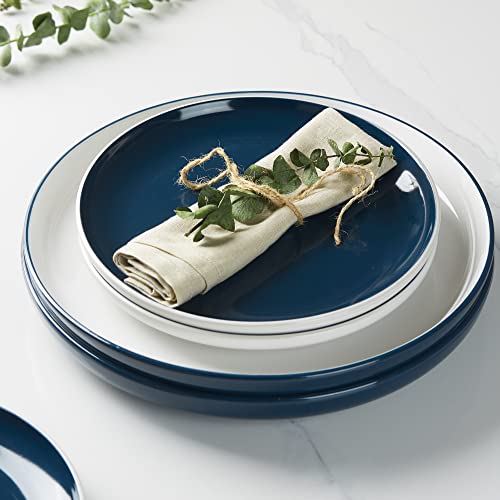 Gbhome Ceramic Dinnerware Sets, Double Color Glaze Plates And Bowls Set,Highly Chip And Crack Resistant | Dishwasher & Microwave Safe | Dishes Set Service For 4 (12Pc) - White&Cobalt #TOP2