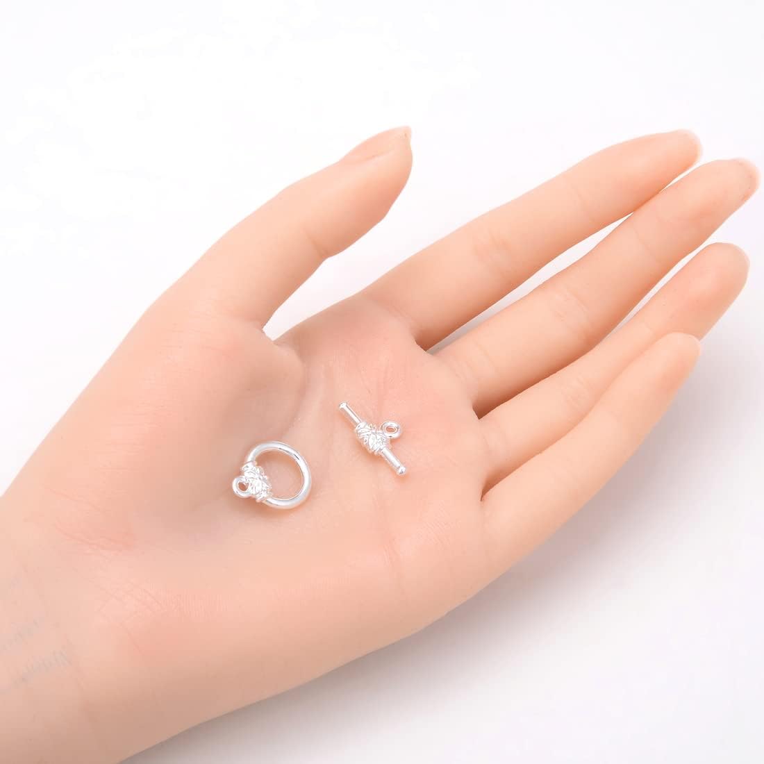 10 Sets Adabele Tarnish Resistant Flower Round Toggle Clasps 15mm Silver Plated Brass T-Bar Closure Connector for Jewelry Craft Making BF183-1
