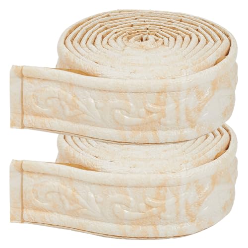 CRASPIRE 2 pieza de 90 x2 molduras de Espuma Adhesivas 3D de Color Beige, Moldura de Borde de Pared Flexible Y Autoadhesiva, Moldura de Base de Pared para Borde de Papel Tapiz, Borde de Espejo, Deco