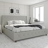 CosmoLiving by Cosmopolitan Mercer Upholstered Platform Bed Frame, King, Light Gray Linen