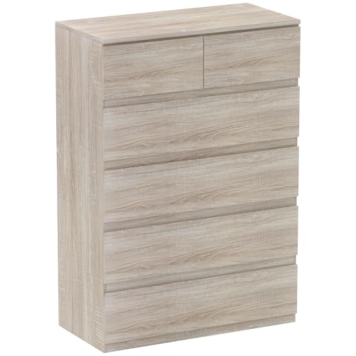 HOMCOM Commode 6 tiroirs, Meuble de Rangement étroit sans poignées, Style Moderne, Commode pour Chambre à Coucher, Salon, Couloir, 80 x 39 x 115 cm, Bois...