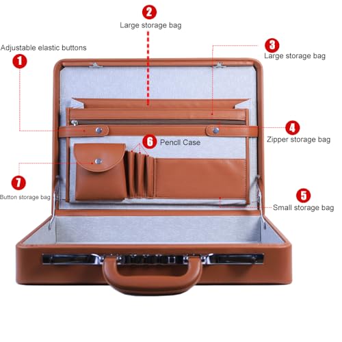 Image of Hard Case Leather Attache for Professionals,Business Briefcase with Lock for Men