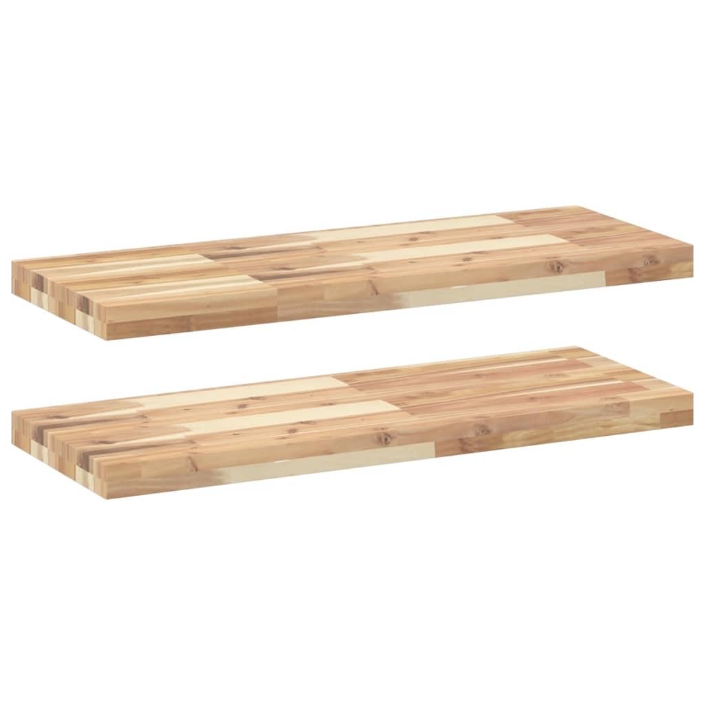 Zestaw 2 półek wiszących z litego drewna akacjowego, 100 x 30 x 4 cm, nieobrobione, prostokątne, do salonu, kuchni, sypialni, montaż ścienny