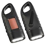 2PCS Linterna LED de Emergencia Recargable Solar con Manivela, Linterna Dinamo Portátil para Exteriores y Camping, Mini Linterna LED con Mosquetón, Linterna Solar Compacta para Emergencias (negro)
