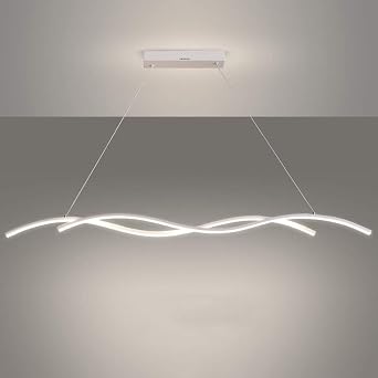 Modern LED Linear Pendant Light,Wave Design Adjustable Hanging Chandelier Fixture,Integrated LED for Dining Table,Kitchen Island,Living Room, Office Conference Room Overhead IlluminationWhite,90cm