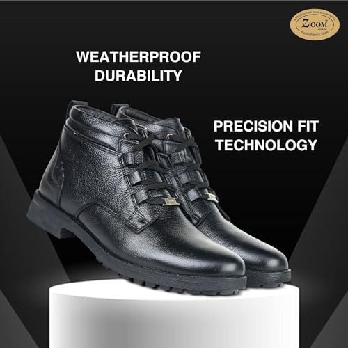 Image of Zoom Shoes A-4691 Men's Genuine Leather High Ankle Boots | Stylish Lace-Up Design | Cushioned Insole for Comfort | Durable & Trendy for Everyday Wear