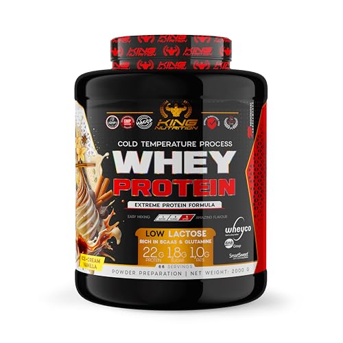 King Nutrition Whey Protein | 2000 gramos de Proteína en Polvo | Para Masa Muscular y Recuperación Rápida | Fácil Digestión | 66 porciones Helado de Vainilla