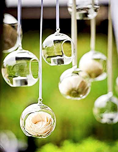 Ecosides Lot de 6 8cm Bougeoir en Verre Suspendu,Terrarium Suspendu Verre Photophore Boule Support de Plante d'air Décoration Aux Chandelles pour Table De Mariage/Fête,Décor De Noël/Saint Valentin Cover