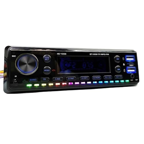 1 Din �J�[���W�I Bluetooth 5.0 MP3�v���[���[ ���y���� LED���C�g �A�v���R���g���[�� USB TF AUX FM�X�e���I�V�X�e�� �w�b�h���j�b�g HE1006