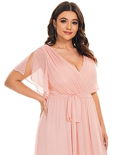 Image of Ever-Pretty Plus Women's Chiffon Bridesmaid Dress A-Line Empire Waist Floor Length Plus Size Formal Wedding Guest Dresses