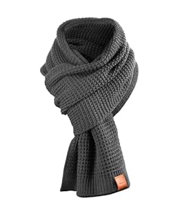 Rough Scarf - Schal, Strickschal, Langschal mit Echt-Leder Veredelung (Manufaktur13/M13) (Asphalt)
