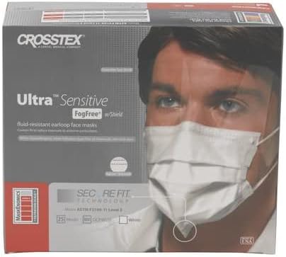 Crosstex GCPWSSF Ultra Sensitive FogFree Securefit Shield Earloop Face Masks White 25/Bx