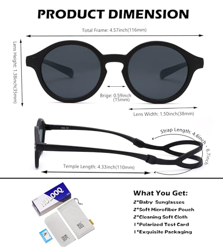 Image of NULOOQ Polarized Baby Sunglasses with Silicone Strap - Bendable TPEE Flexible Infant Sunglasses 0-24 Months