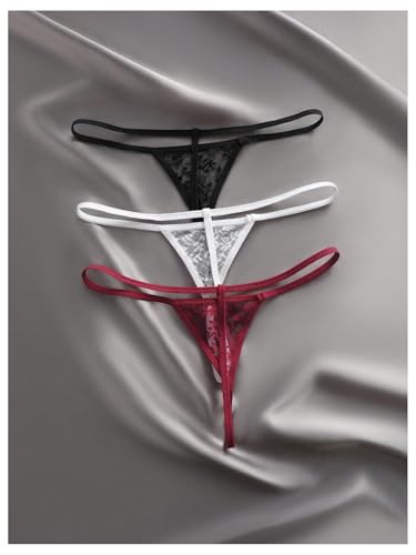 SOLY HUX Women's 3 Piece Lace Thongs Panties Underwear Low Rise Panty Set2