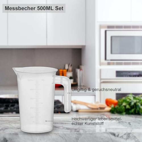 NVQVQ Messbecher 500ml, 3 Stück Mini Messbecher aus Kunststoff, hitzebeständig & präzise abgemessen, Litermaß für Labor, Küche und Ölabgabe – Ansicht 4