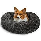 Best Friends by Sheri The Original Calming Donut Dog Bed for Medium Dogs up to 45 lbs, Lux Faux Fur, Mink Dark Gray, 30' x 30'