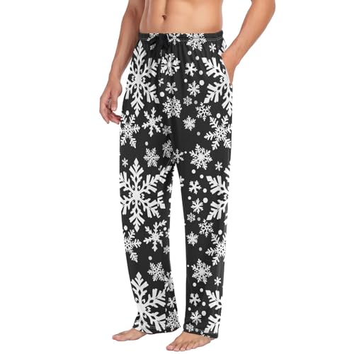 Christmas Snowflakes Pajama Pants White Black TextureLounge Sleepwear PJs Men's Pajama Bottoms Lightweight Sleep Pants S4