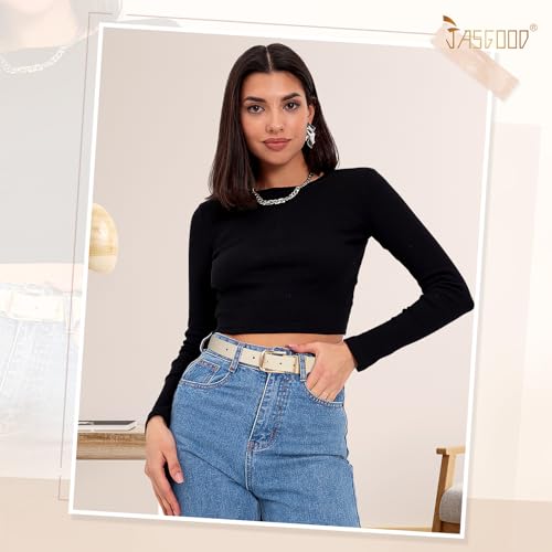 JASGOOD 3 Pack Women's Leather Belts Ladies Fashion Leather Belts for Jeans Pants Dress with Gold Buckle3