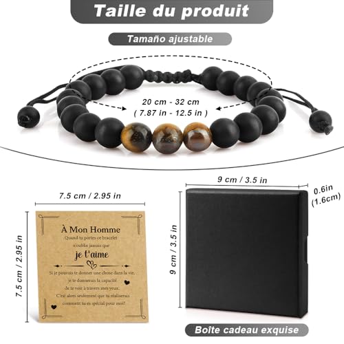 Hisxierng Cadeau Paques Pour Homme Cadeau Mari Bracelets Pierre Naturelle Anniversaire Homme Idée Cadeaux Pour Son Copain Cadeaux Saint Valentin Pour Copain Papa Grand Pere – vue 2