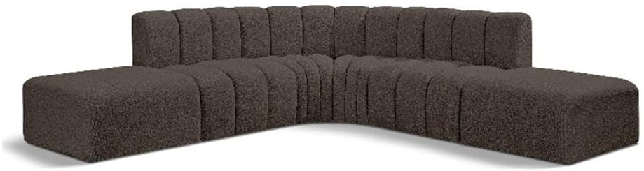 BOWERY HILL Contemporary Modular Sectional, 146" W x 76" D x 30" H, Brown Boucle Fabric, Deep Channel Tufting, Modular Design, Curved Seating for Living Room or Den Use