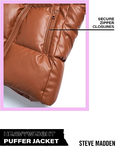Steve Madden Girls' Jacket – Heavyweight Faux Leather Quilted Puffer Coat for Girls (4-16)4