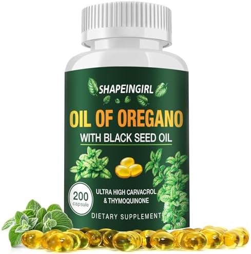 Oil of Oregano Capsules with Black Seed Oil - Organic Oregano Oil Supplement 200 Softgels, High Potency Carvacrol & Thymoquinone, Non-GMO, Immune Support, Digestive & Respiratory Health