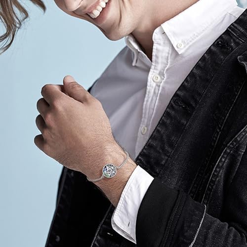 Tetragrammaton Bracelet 925 Sterling Silver Pentagram Tetragrammaton Bracelet Abalone Shell Pentacle Jewelry for Women Men with 9 Inch Box Chain2