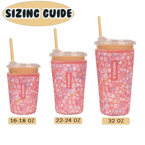 Image of Reusable Insulated Neoprene Iced Coffee Cup Sleeve, Durable Drink Sleeve for Cold Beverages, Beverage Holder for Iced Coffee, Rosy Blooms