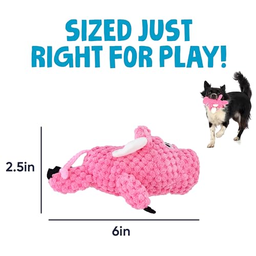 Image of goDog Checkers Just for Me Flying Pig Squeaky Plush Dog Toy with Chew Guard Technology, Durable Fabric & Squeaker for Active Play, Pink, Mini