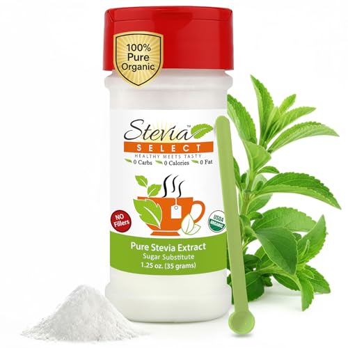 Stevia Select Organic Stevia Powder - No Plant Based Sugar, Pure Stevia Sweetener, Stevia Extract, Keto Sugar Substitute, No Fillers, 0 Calories, 1.25 Ounces
