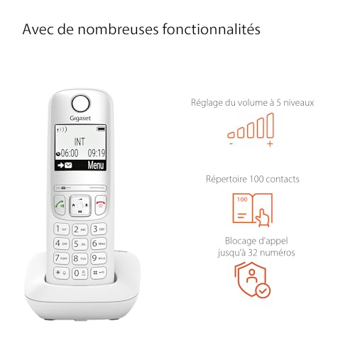 Gigaset A695 Trio - téléphone DECT sans Fil - 3 combinés avec Grand écran à Haut Contraste - Excellente qualité Audio - Fonction Mains Libres - Protection d'appels, Blanc [Version française]