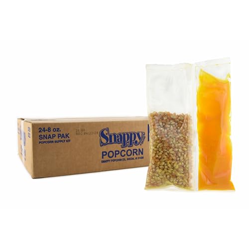 Snappy Snap-Paks All in One Popcorn Portion Packets for 6 oz Popping Machine, Kernels, Oil, and Salt, 24 Count