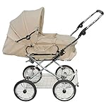 Eichhorn Kombikinderwagen mit Lederriemengestell, umbaubar zum Sportwagen, inklusive Schieberhöhenverstellung und fester Tragetasche (LuxVariante), Stoff Beige, ECCO-Rad