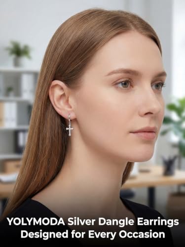 YOLYMODA Small Cross 925 Sterling Silver Dangle Drop Earrings for Women Men — view 5