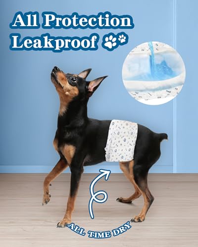 Image of Dog Diapers Male Wraps, Disposable Male Dog Diaper, Super Soft Absorbent Doggie Diapers for Boy Dogs with Incontinence Marking or Excitable Urination(M, 50)