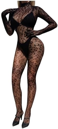 Womens Fishnet Bodysuit Lingerie Lace Leopard Jumpsuit Slutty See Through Mesh Bodystocking Exotic Rave Outfits