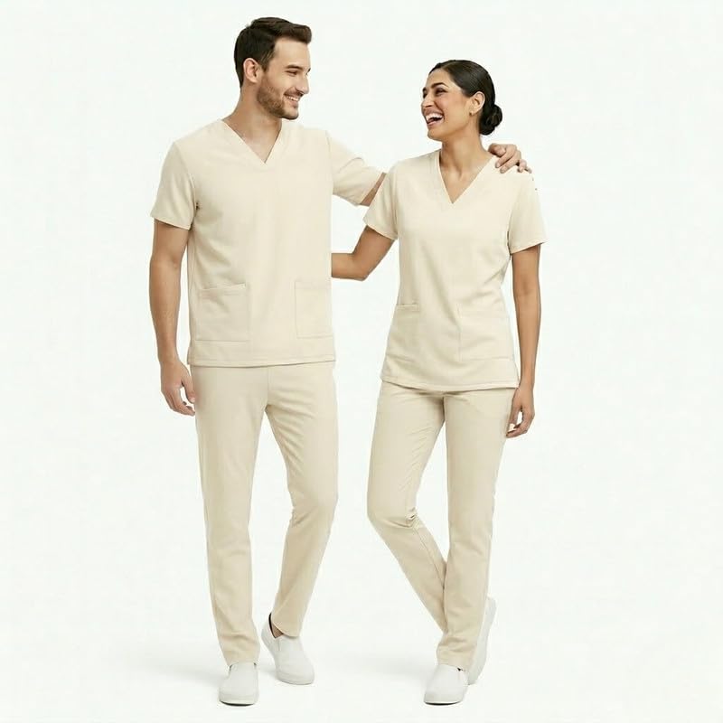 Image of TrendyUniform Unisex Regular Fit Polyester Cotton Scrub Suit for Componder| V-Neck Top and Drawstring Pant |Half Sleeves Hospital Uniform for Doctors, Nurses and Dentist, OT