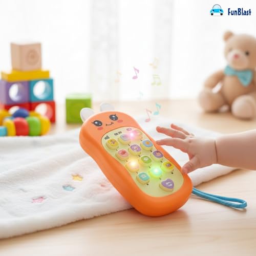 Image of FunBlast Cartoon Musical Mobile Phone for Kids, Mobile with Light & Sound Toys for Babies | Educational Toys for Kids 3+ Years /Boys /Girls-1 Unit (Bunny-Orange)