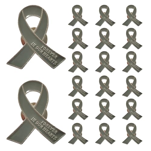Image of 20 Pcs Funeral Ribbon Awareness Pins Memorial Lapel Brooches Forever In Our Hearts For Mourning Event